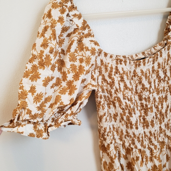 Zesica - Floral Ruched Bodice Puff Sleeve Square Neckline Maxi Dress - Picture 3 of 5